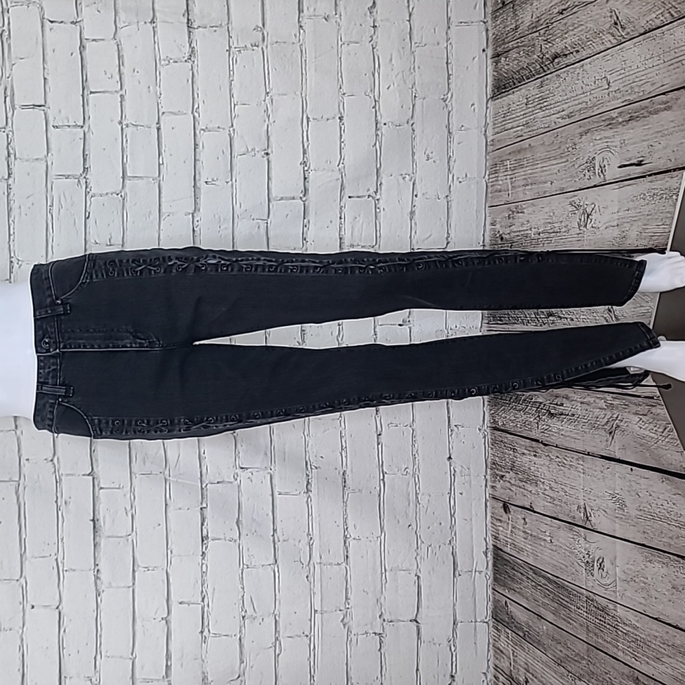 Jonathan Simkhai Lace up Stove Pipe High Rise Skinny Jeans in Faded Black Wash